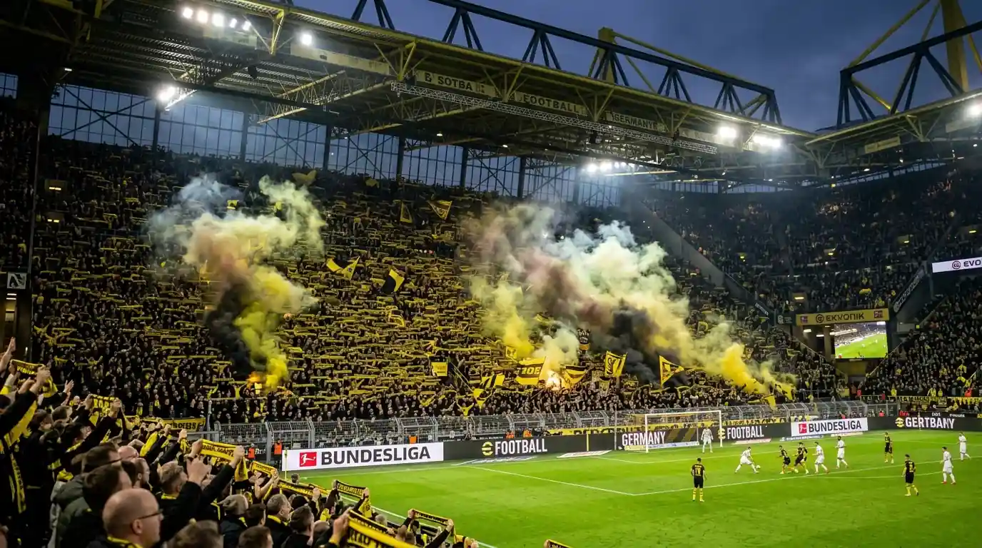 Ambiance dans un stade de Bundesliga lors d'un match de championnat allemand